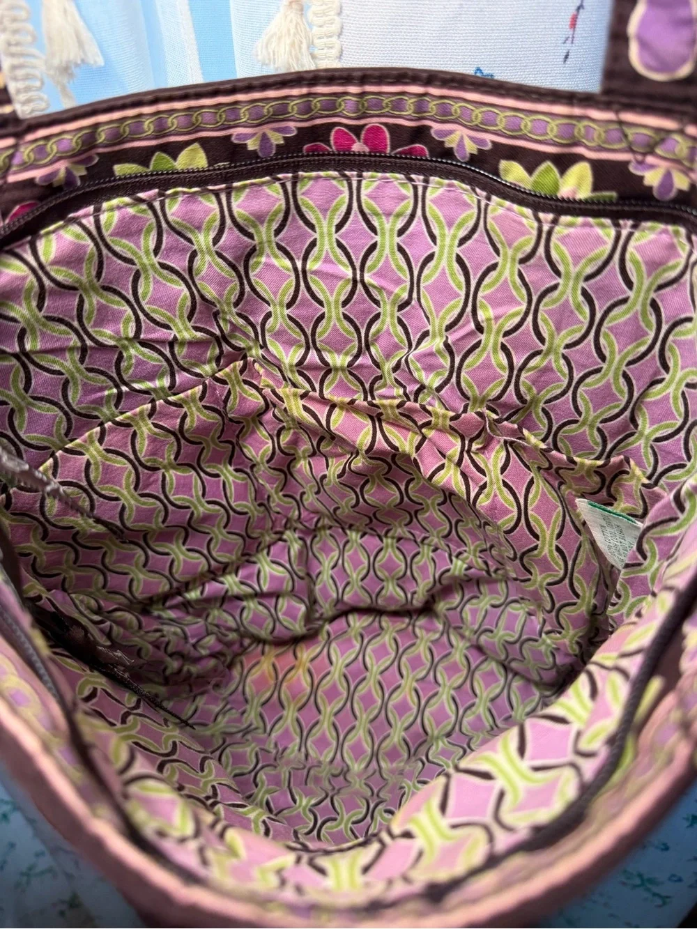 Vera Bradley Quilted Floral Tote Bag in Brown and Pink